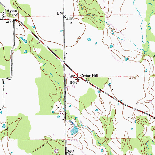 Topographic Map of Cedar Hill Church, TX