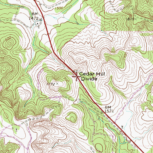 Topographic Map of Cedar Hill Divide, TX