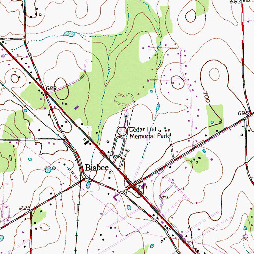 Topographic Map of Cedar Hill Memorial Park, TX