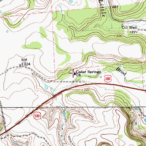 Topographic Map of Cedar Springs Church, TX