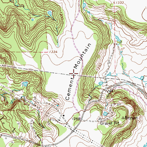 Topographic Map of Cement Mountain, TX