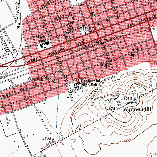 Topographic Map of Centennial High School, TX