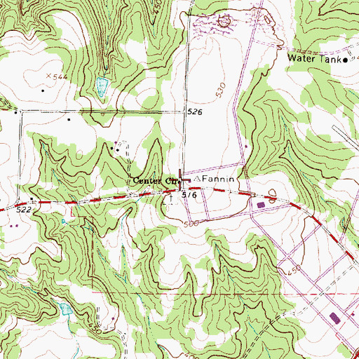 Topographic Map of Center Church, TX