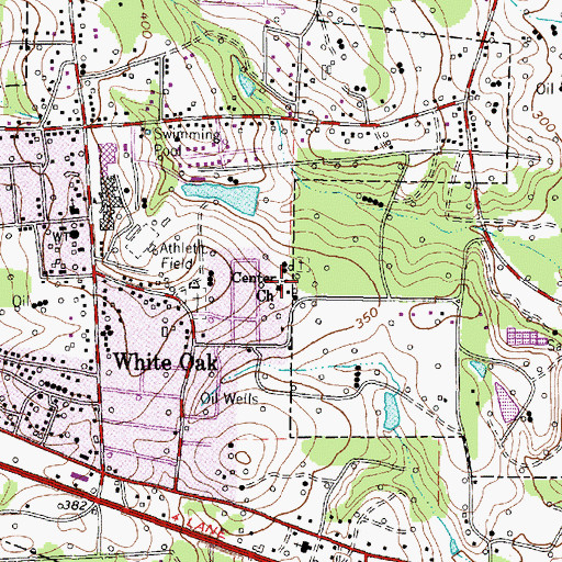 Topographic Map of Center Church, TX