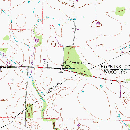Topographic Map of Center Grove Church, TX