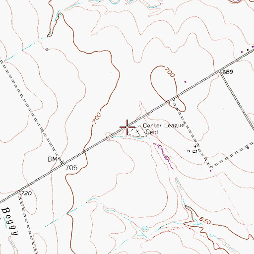 Topographic Map of Center League Cemetery, TX