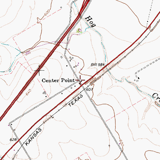 Topographic Map of Center Point, TX