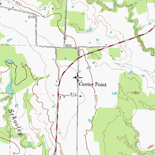 Topographic Map of Center Point, TX