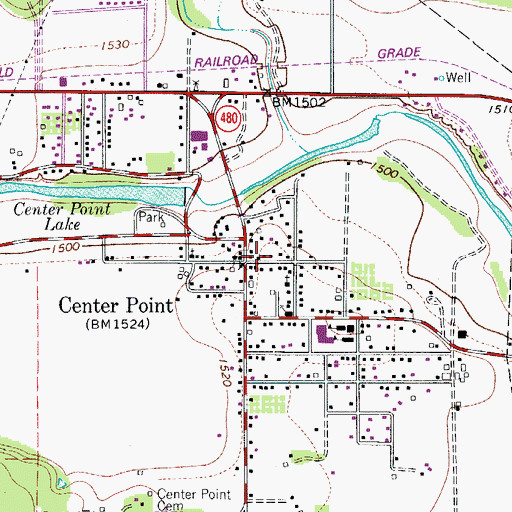 Topographic Map of Center Point, TX