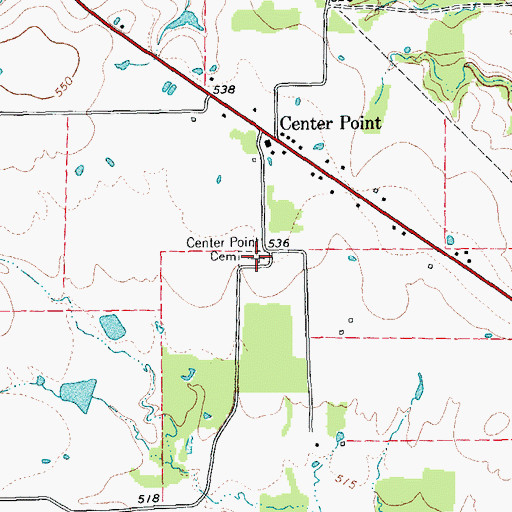 Topographic Map of Center Point Cemetery, TX