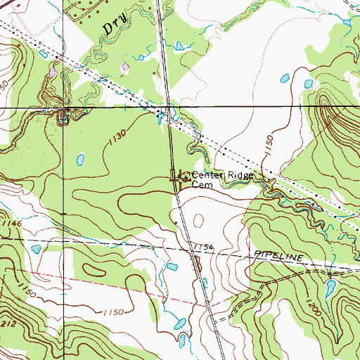 Topographic Map of Center Ridge Cemetery, TX