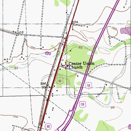 Topographic Map of Center Union Church, TX