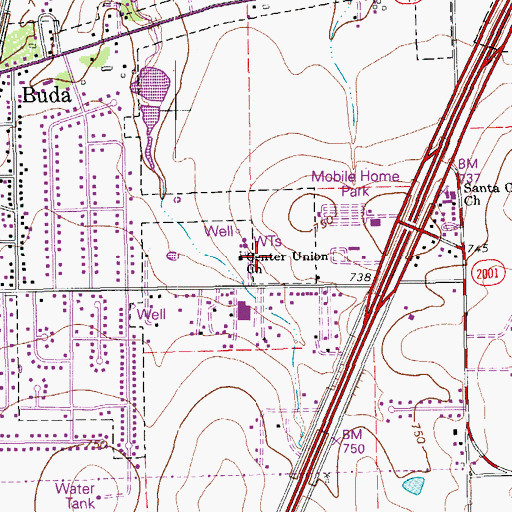 Topographic Map of Center Union Church, TX