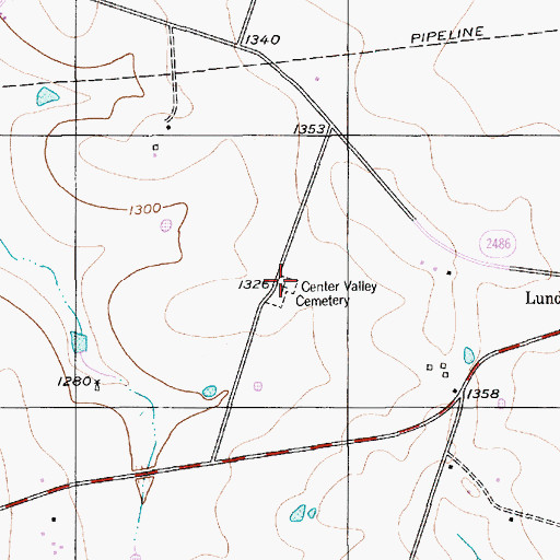 Topographic Map of Center Valley Cemetery, TX