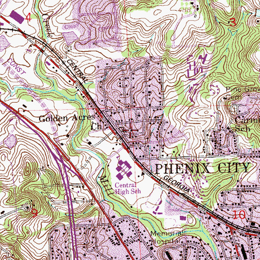 Topographic Map of Golden Acres Methodist Church, AL
