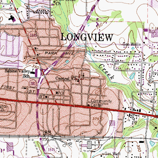 Topographic Map of Central Church, TX