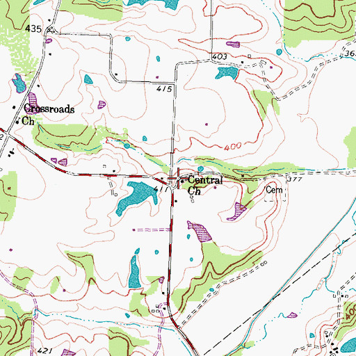 Topographic Map of Central Church, TX