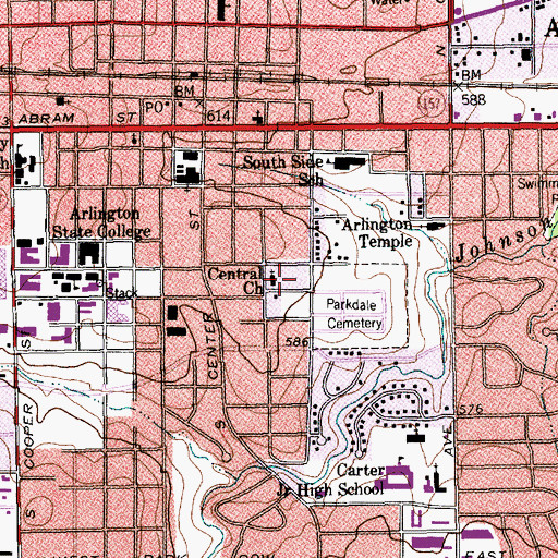 Topographic Map of Central Church, TX