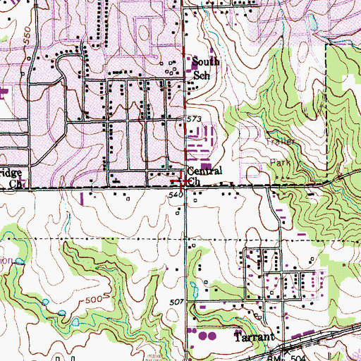 Topographic Map of Central Church, TX