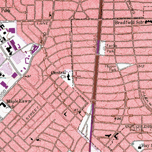 Topographic Map of Central Church, TX
