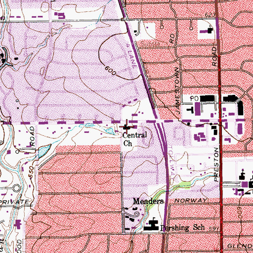 Topographic Map of Central Church, TX