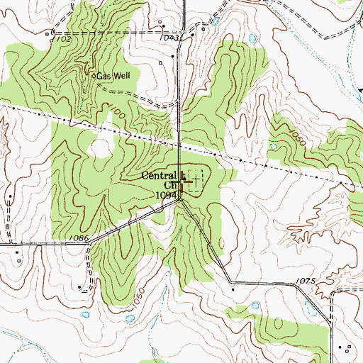 Topographic Map of Central Church, TX