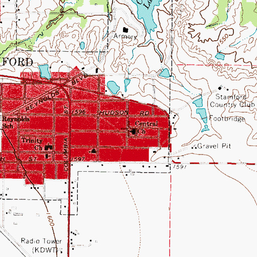 Topographic Map of Central Church, TX