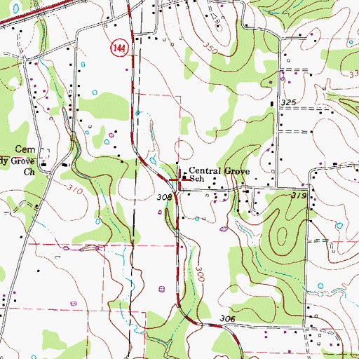 Topographic Map of Central Grove School, TX
