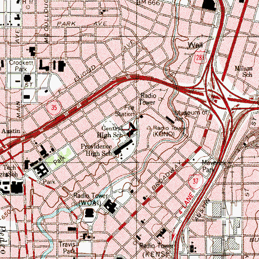 Topographic Map of Central High School, TX