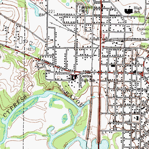 Topographic Map of Central High School, TX