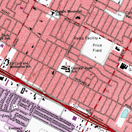 Topographic Map of Central Park School, TX