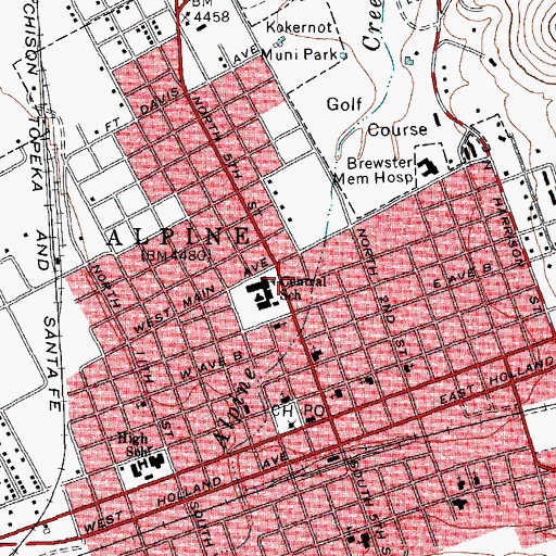 Topographic Map of Central School, TX