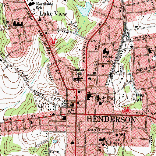 Topographic Map of Central School, TX