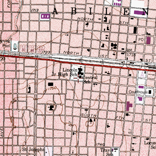 Topographic Map of Central School, TX