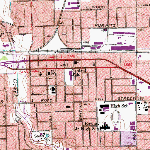 Topographic Map of Central School, TX