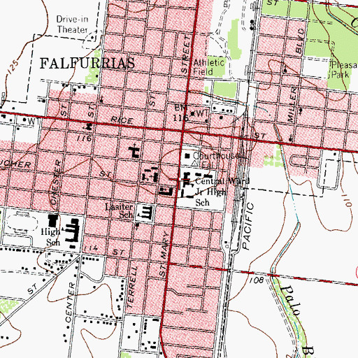 Topographic Map of Central Ward Junior High School, TX