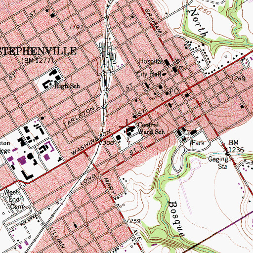 Topographic Map of Central Ward School, TX