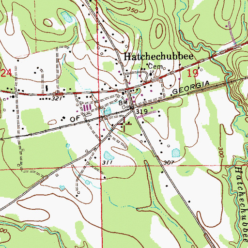 Topographic Map of Hatchechubbee Church, AL
