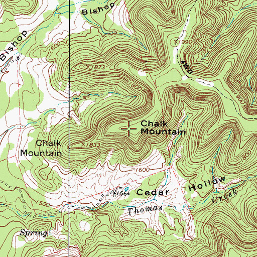 Topographic Map of Chalk Mountain, TX