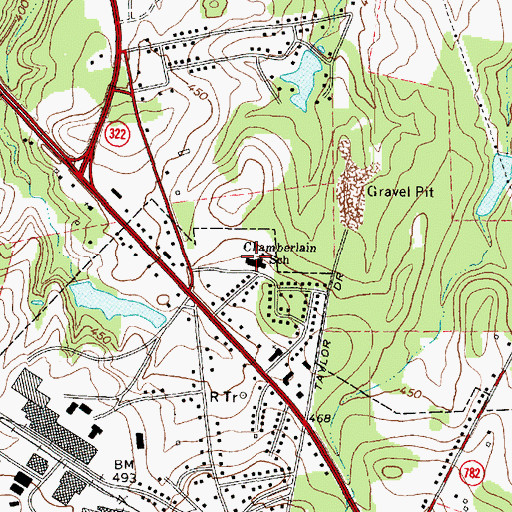 Topographic Map of Chamberlain School, TX