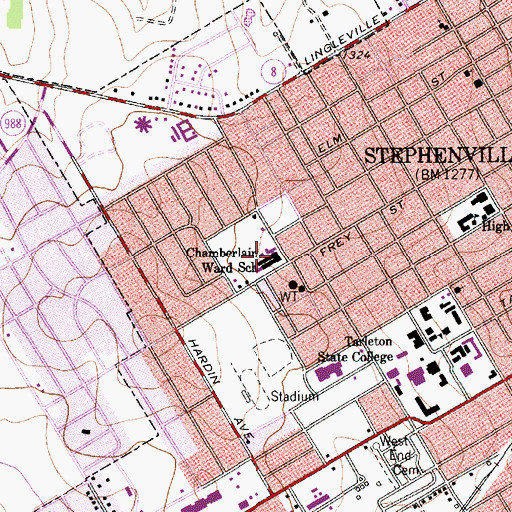 Topographic Map of Chamberlain Ward School, TX