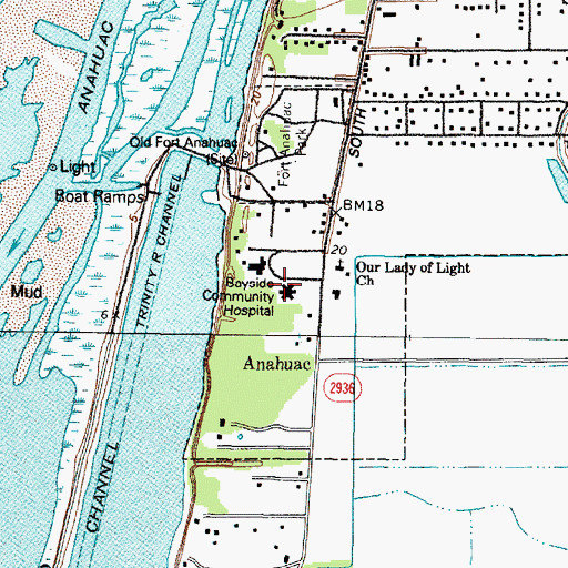Topographic Map of Bayside Community Hospital, TX