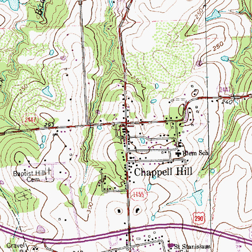 Topographic Map of Chappell Hill, TX