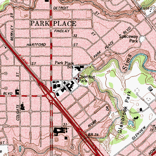 Topographic Map of Charlton Park, TX