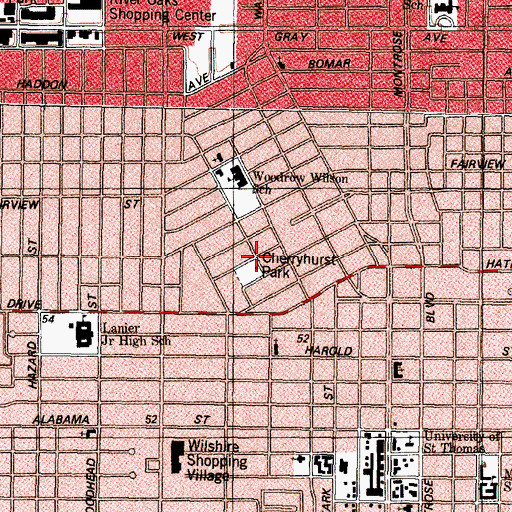 Topographic Map of Cherryhurst Park, TX