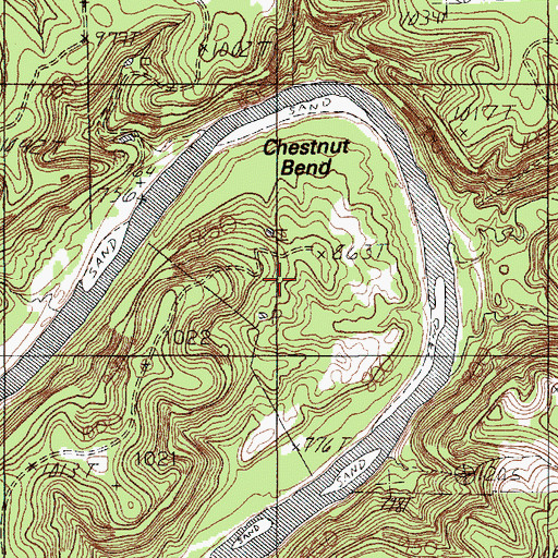 Topographic Map of Chestnut Bend, TX
