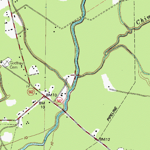 Topographic Map of Chimney Bayou, TX