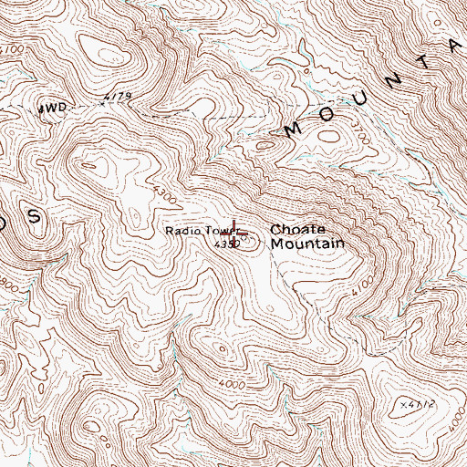Topographic Map of Choate Mountain, TX