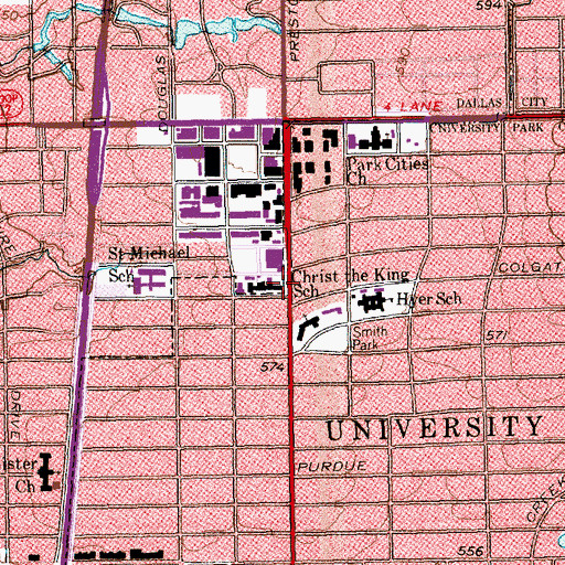 Topographic Map of Christ the King School, TX