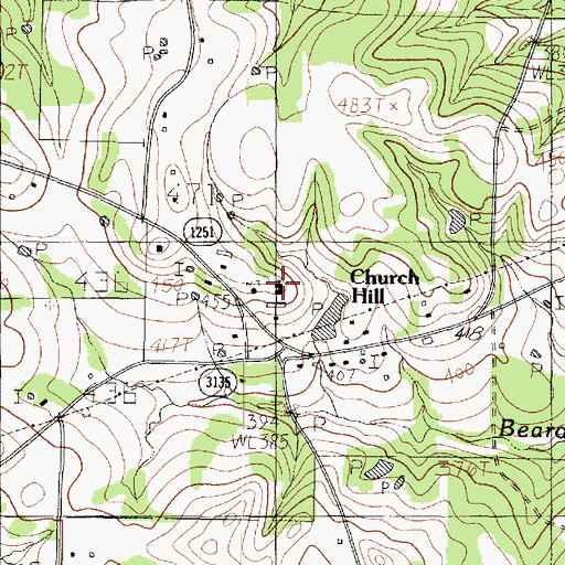 Topographic Map of Church Hill, TX